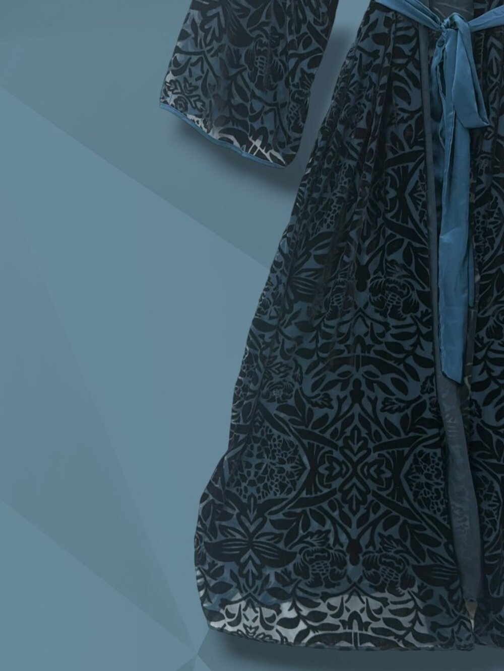 Playful Promises Fuller Bust Navy Sheer Velvet Leaf Kimono Maxi Robe Size 20 - Picture 4 of 4
